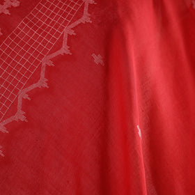 Red - handloom cotton phulia jamdani fabric 04 - handcrafted