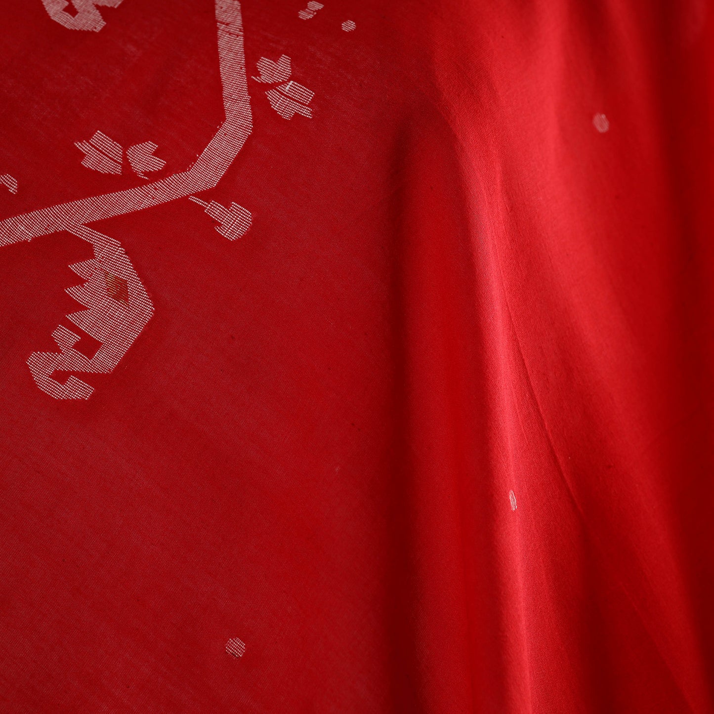 Red - handloom cotton phulia jamdani fabric 05 - handcrafted