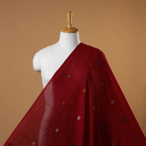Red - handloom cotton phulia jamdani fabric 23 - handcrafted