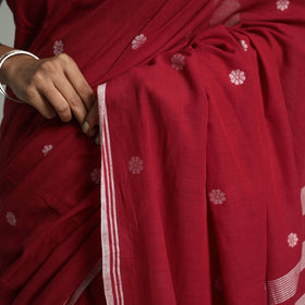  Red Handloom Cotton Phulia Jamdani Saree with Tassels 