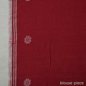  Red Handloom Cotton Phulia Jamdani Saree with Tassels 