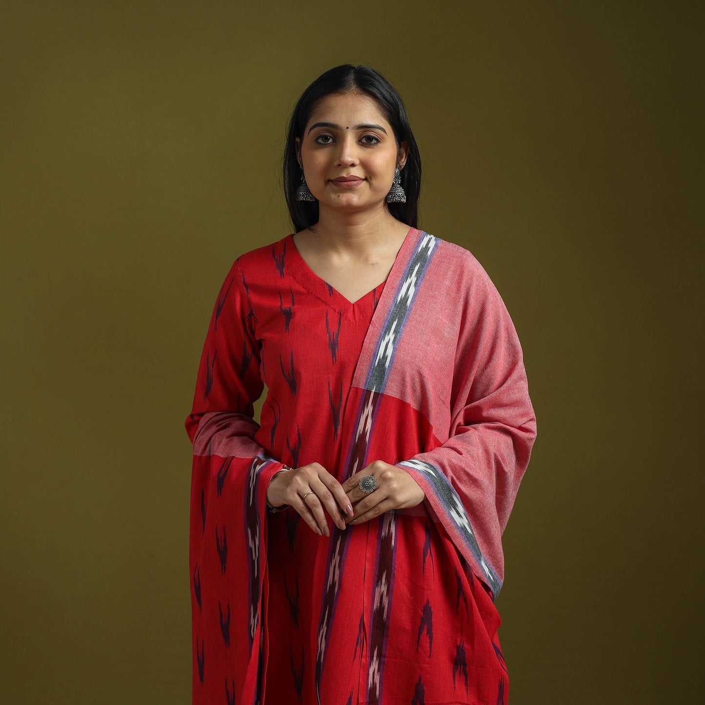 Handloom cotton pochampally ikat 3pc kurta set for women 14