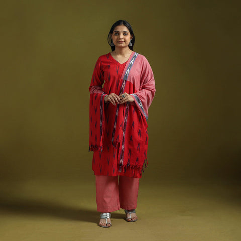 Handloom cotton pochampally ikat 3pc kurta set for women 14