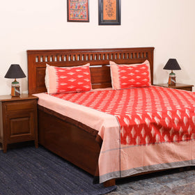 Red - handloom cotton pochampally ikat double bedsheet set