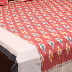 Red - handloom cotton pochampally ikat double bedsheet set