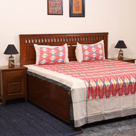 Red - handloom cotton pochampally ikat double bedsheet set