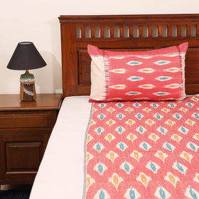 Red - handloom cotton pochampally ikat double bedsheet set