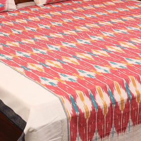 Red - handloom cotton pochampally ikat double bedsheet set