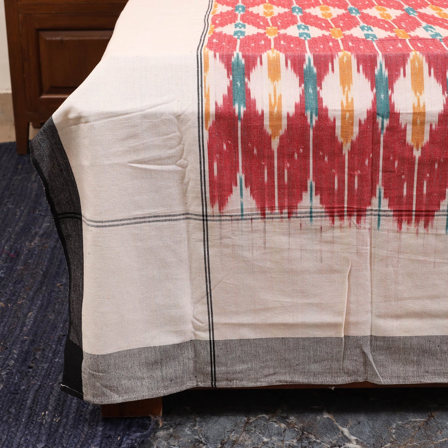 Red - handloom cotton pochampally ikat double bedsheet set