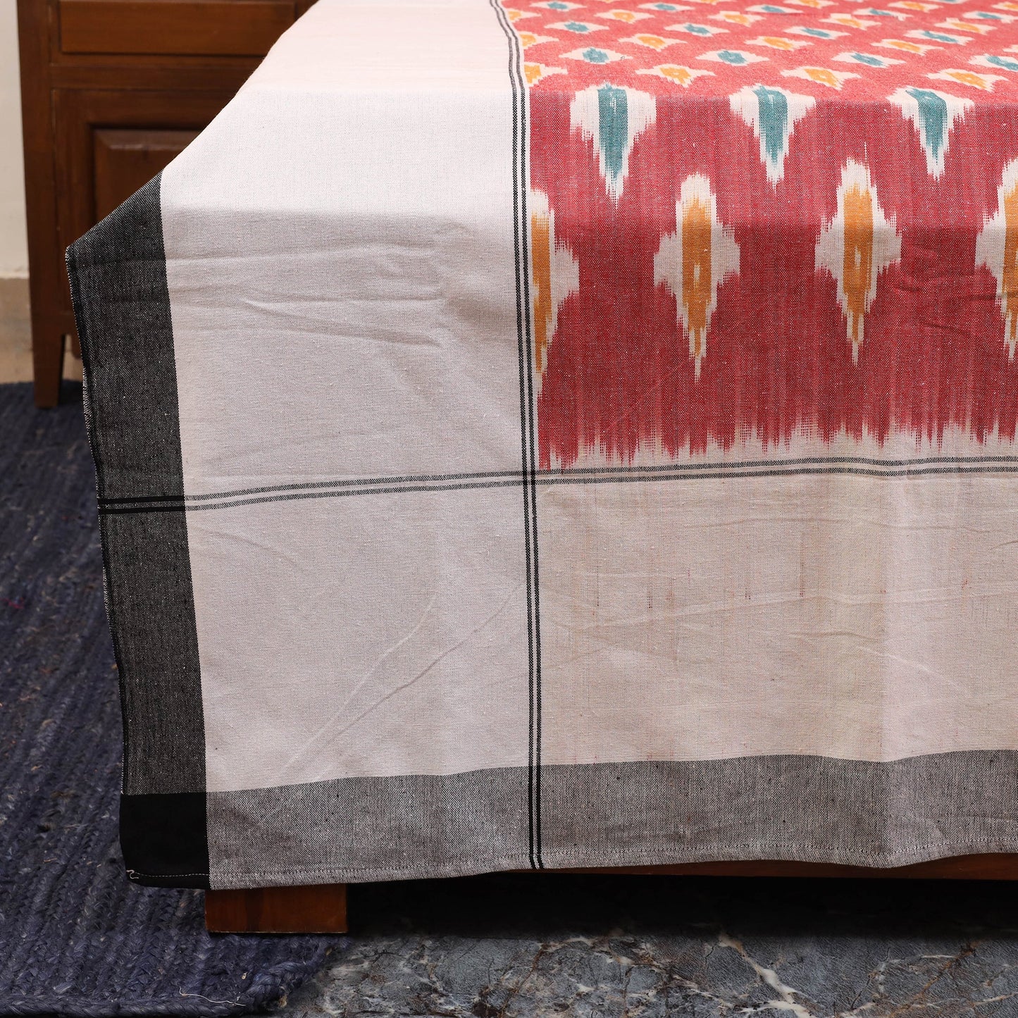 Red - handloom cotton pochampally ikat double bedsheet set