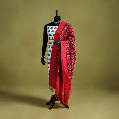 Red - handloom cotton pochampally ikat dupatta 07
