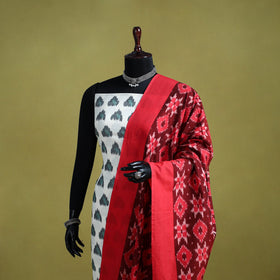 Red - handloom cotton pochampally ikat dupatta 07