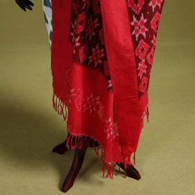 Red - handloom cotton pochampally ikat dupatta 07