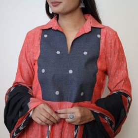 Buy Red Handloom Cotton Pochampally Ikat Kurta Set