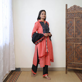 Buy Red Handloom Cotton Pochampally Ikat Kurta Set