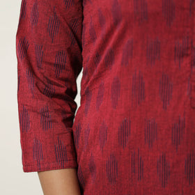 Buy Red Handloom Cotton Pochampally Ikat Kurta Set Online