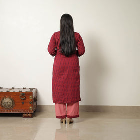 Buy Red Handloom Cotton Pochampally Ikat Kurta Set Online