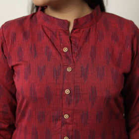 Buy Red Handloom Cotton Pochampally Ikat Kurta Set Online