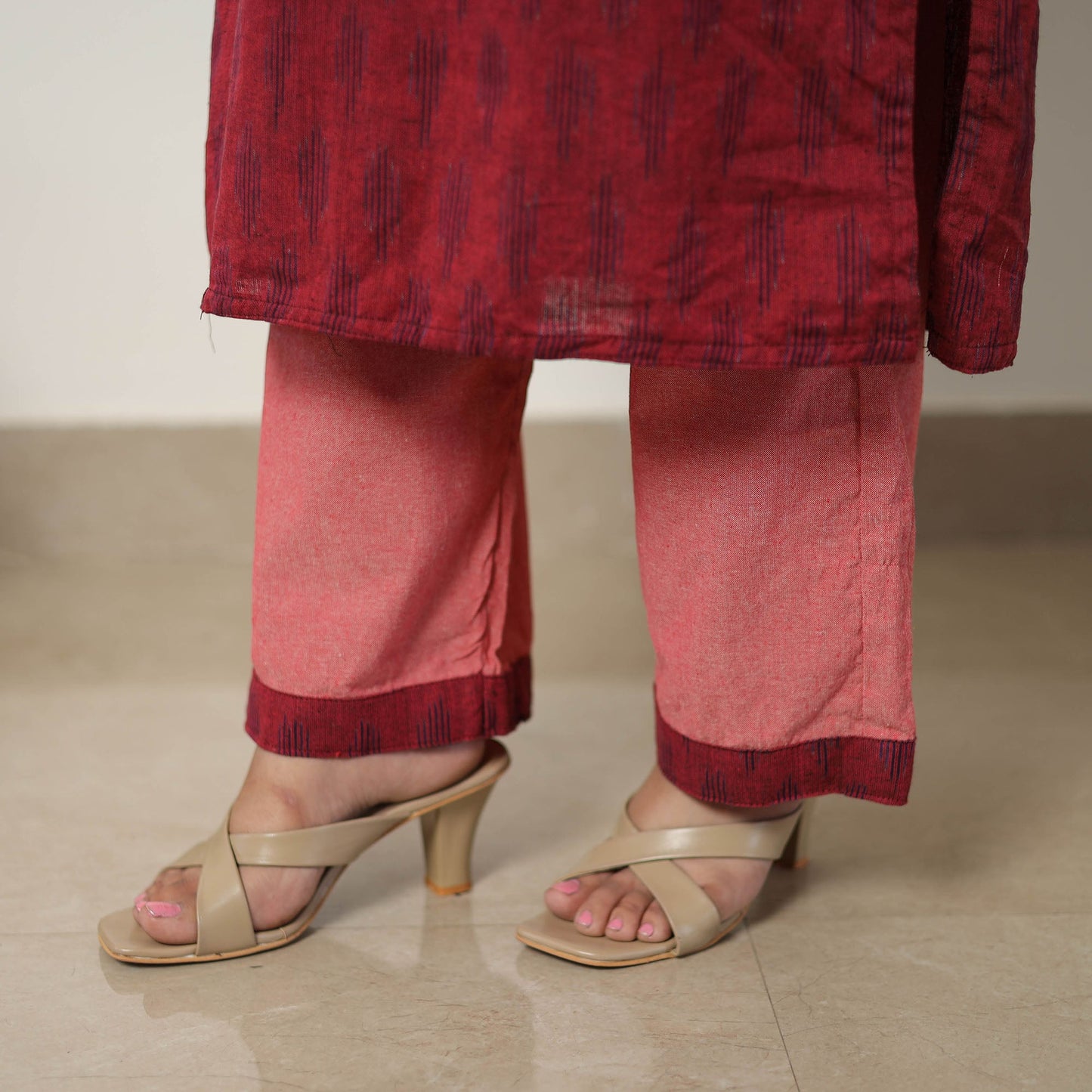 Buy Red Handloom Cotton Pochampally Ikat Kurta Set Online