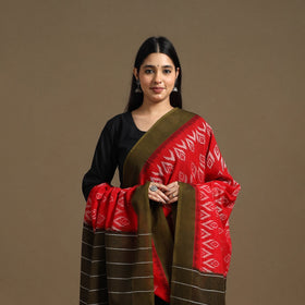 Red - Handloom Cotton Pochampally Missing Ikat Dupatta 15