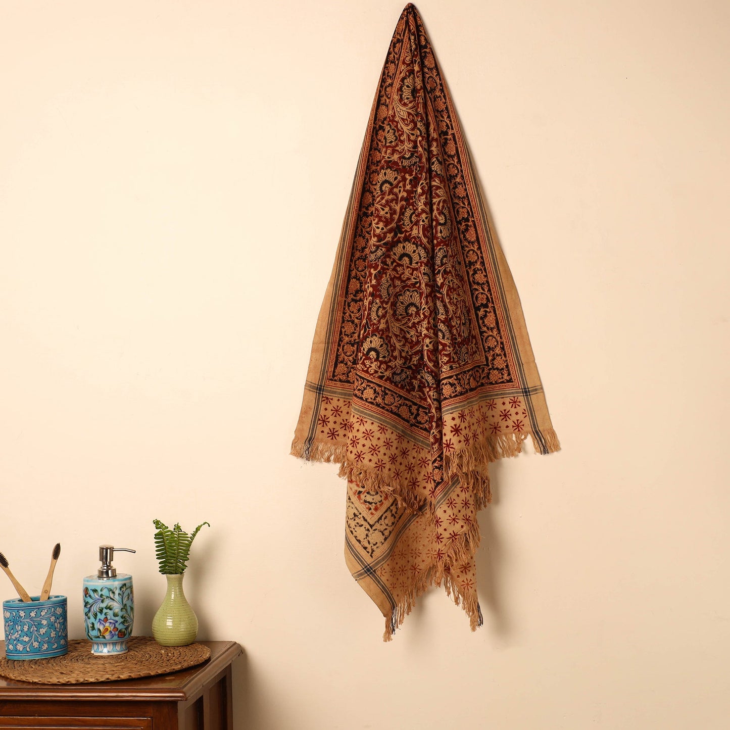  Handloom Cotton Block Printed Pedana Kalamkari Towel 