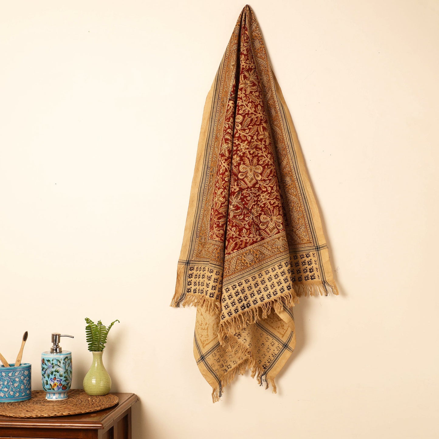 Buy Handloom Cotton Block Printed Pedana Kalamkari Towel Online