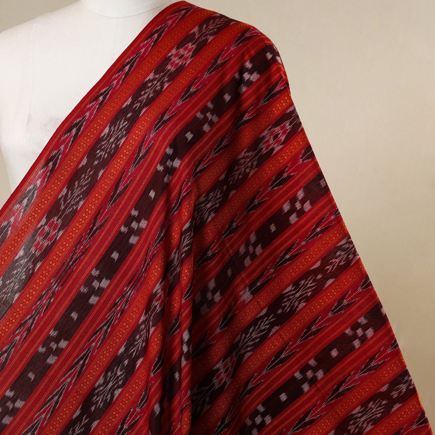Red - handloom cotton sambalpuri ikat fabric 32