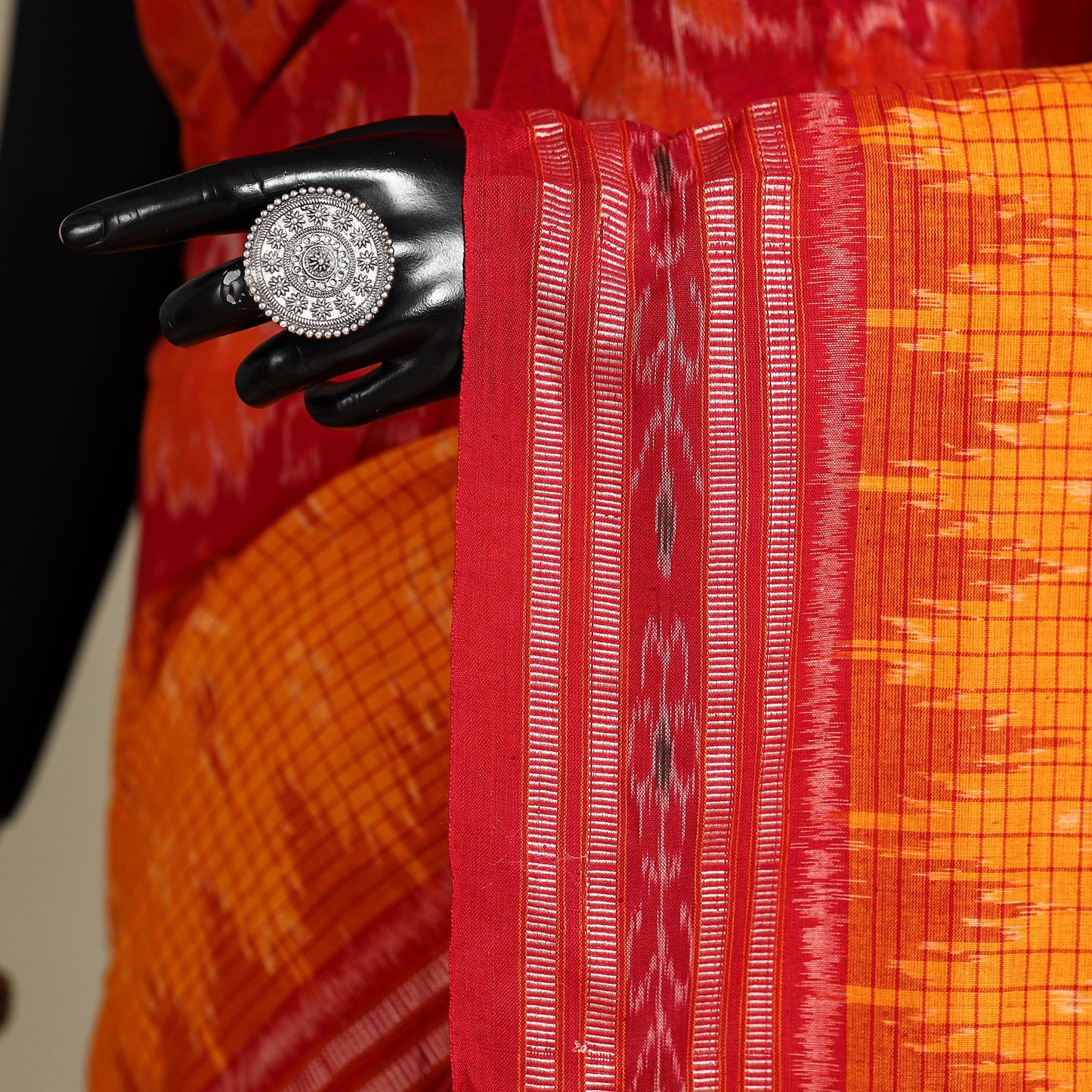 Yellow - red - handloom cotton sambalpuri ikat saree 01