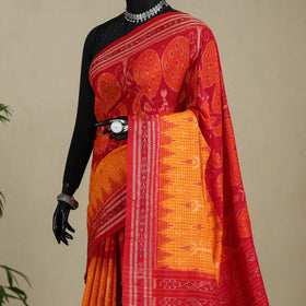 Yellow - red - handloom cotton sambalpuri ikat saree 01