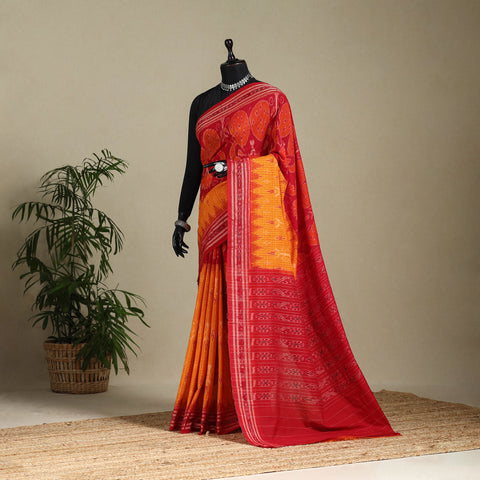 Yellow - red - handloom cotton sambalpuri ikat saree 01