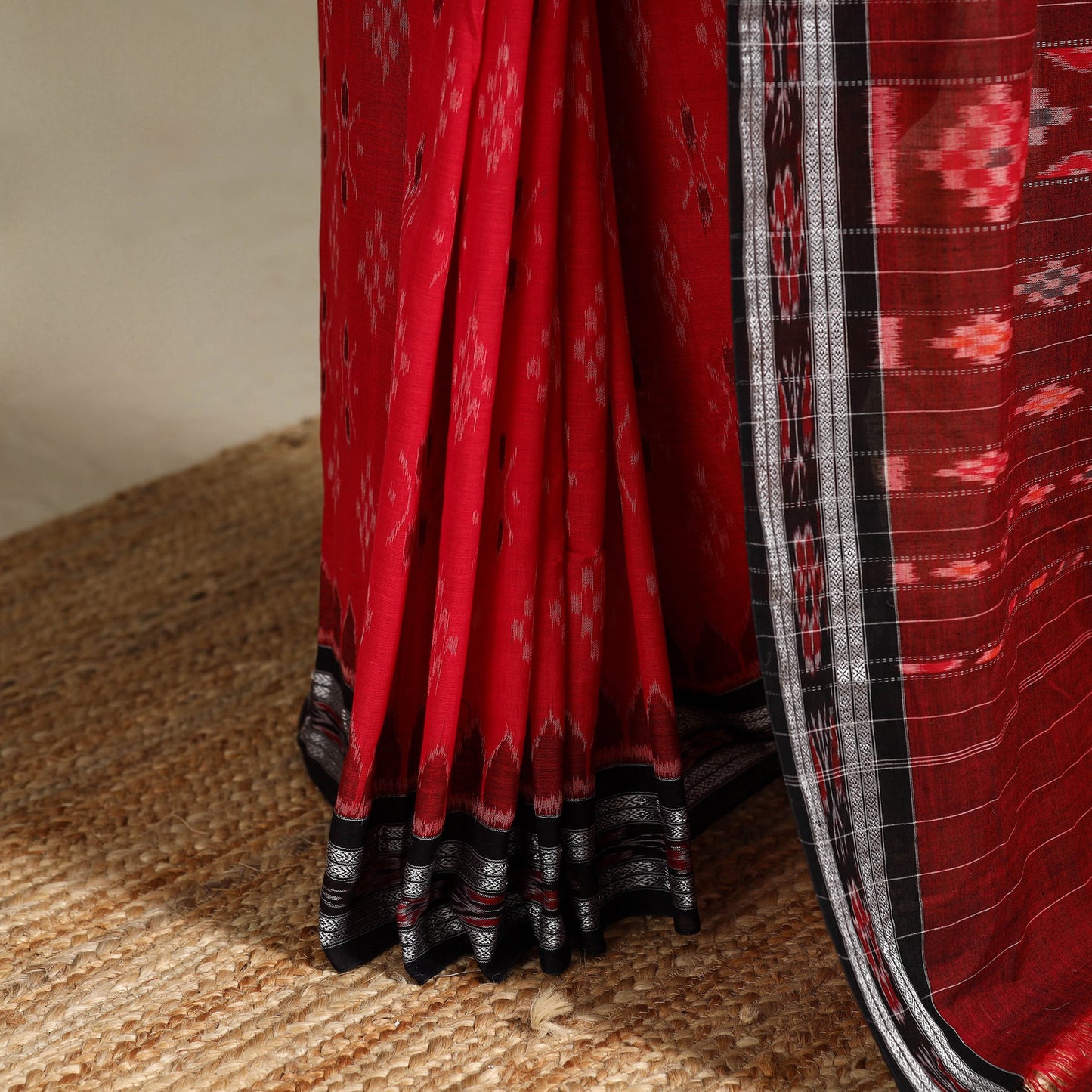 Red - handloom cotton sambalpuri ikat saree 11 - handcrafted