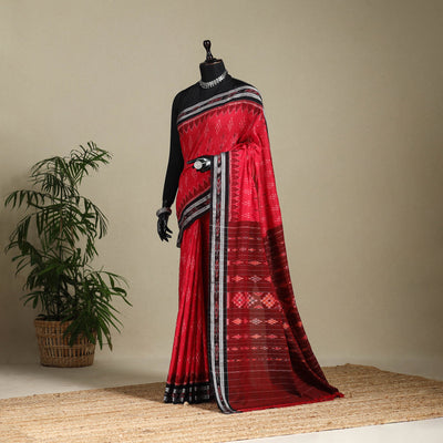 Red - handloom cotton sambalpuri ikat saree 11 - handcrafted