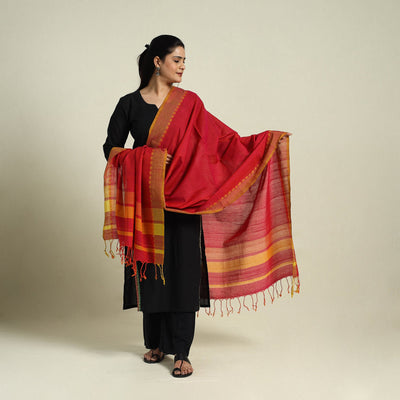  Red Handloom Cotton Srikakulam Jamdani Dupatta