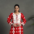 Red Handloom Cotton Straight Pochampally Double Ikat Kurta for Women
