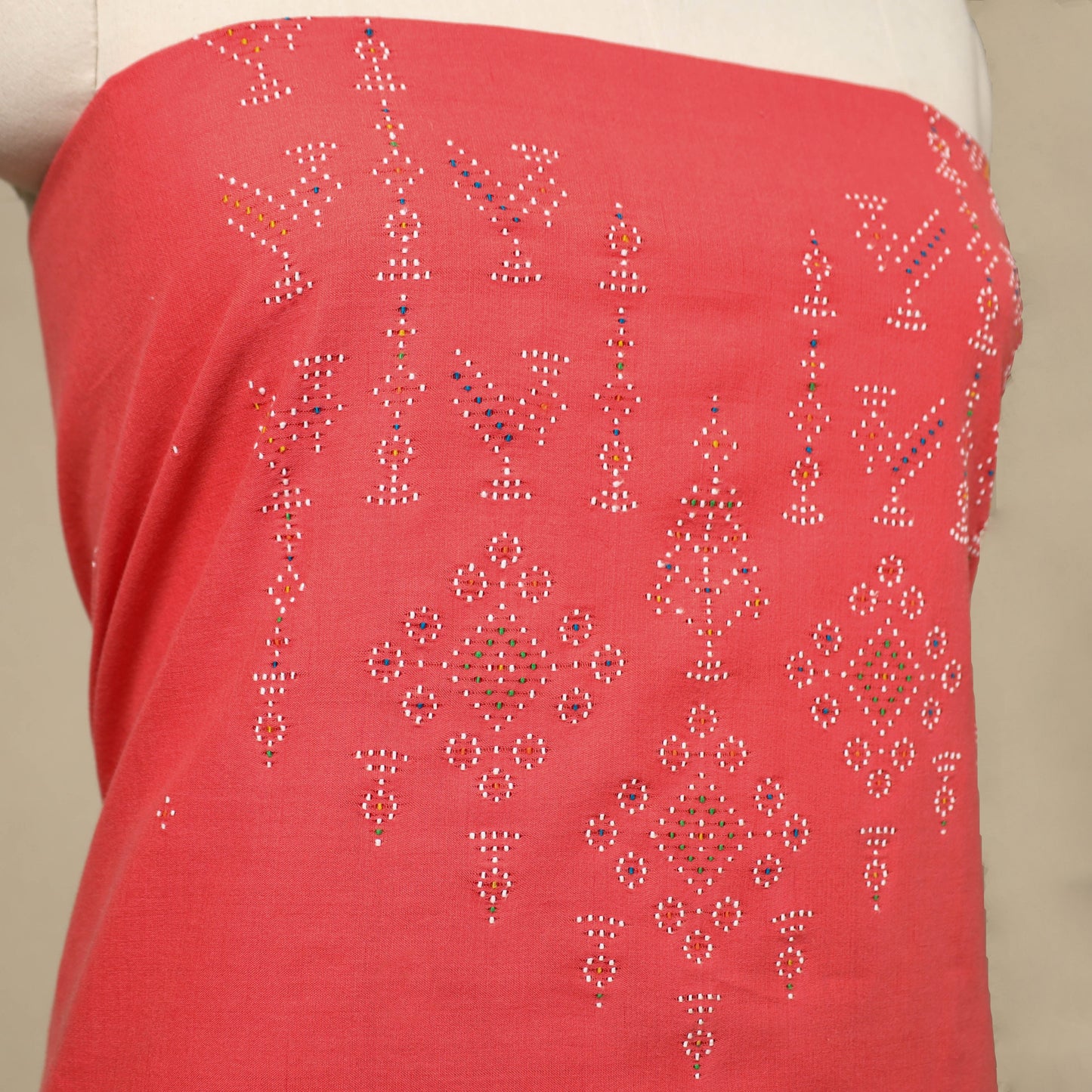 Red - handloom cotton tangaliya kurta material (3m) 04