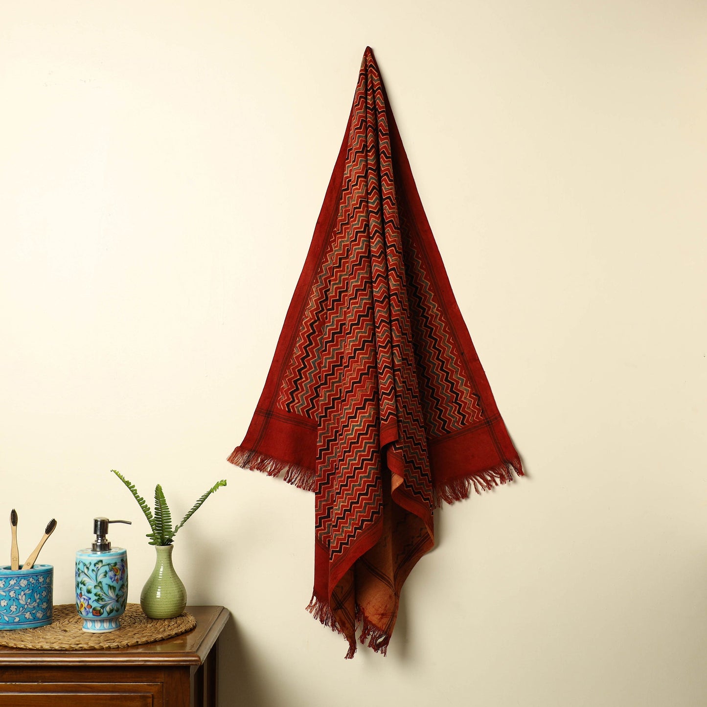 Red - handloom cotton towel 03 - handcrafted