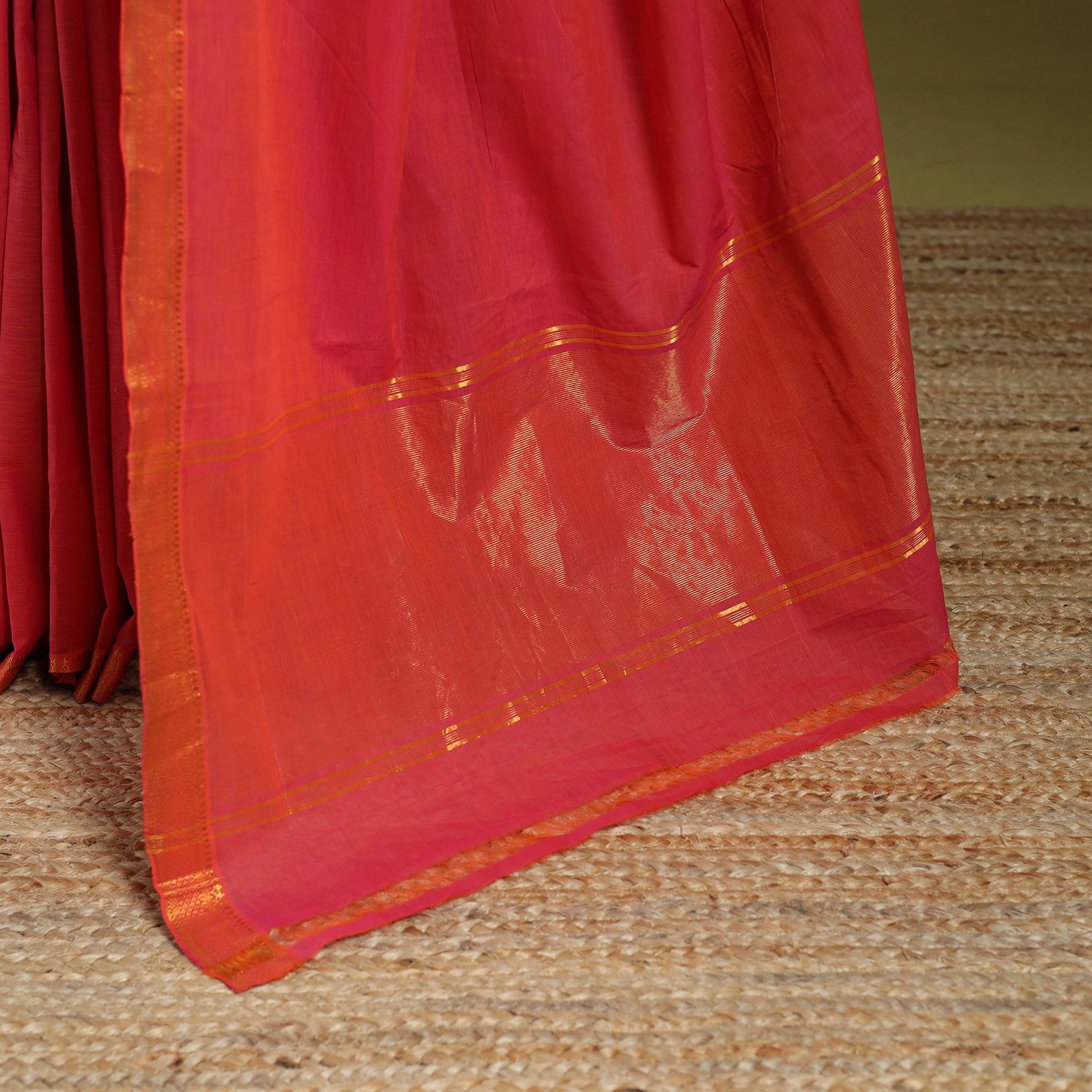 Red - handloom cotton zari border mangalagiri saree 03