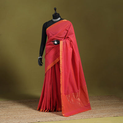 Red - handloom cotton zari border mangalagiri saree 03