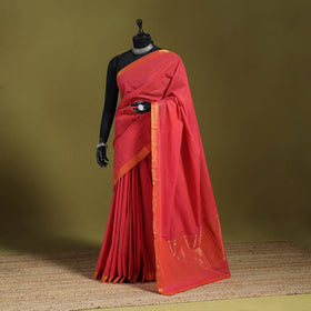 Red - handloom cotton zari border mangalagiri saree 03