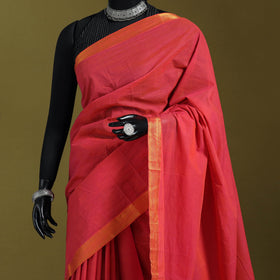 Red - handloom cotton zari border mangalagiri saree 03