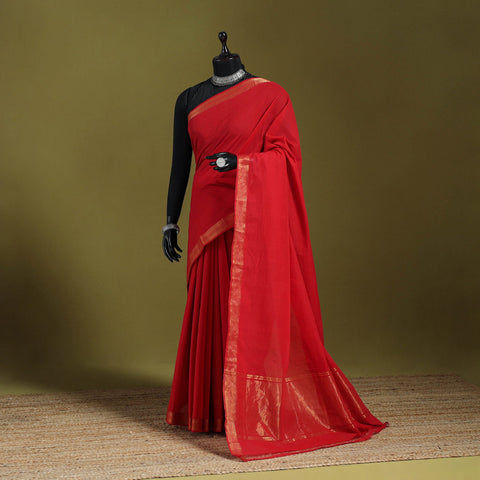 Red - handloom cotton zari border mangalagiri saree 05