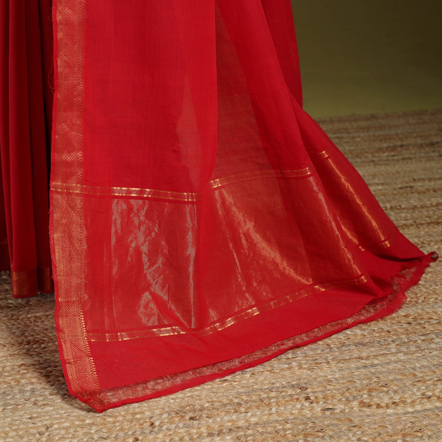 Red - handloom cotton zari border mangalagiri saree 05