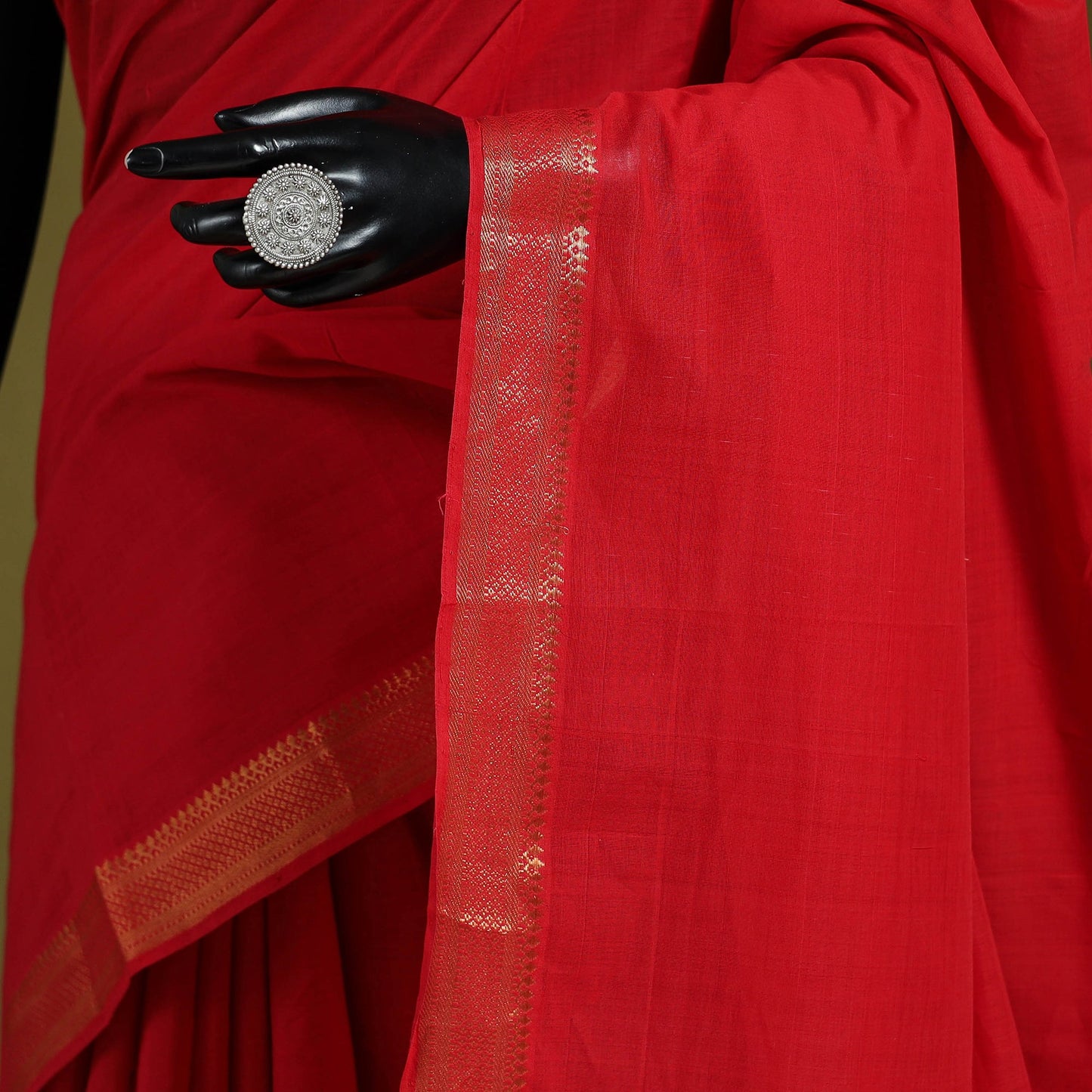 Red - handloom cotton zari border mangalagiri saree 05