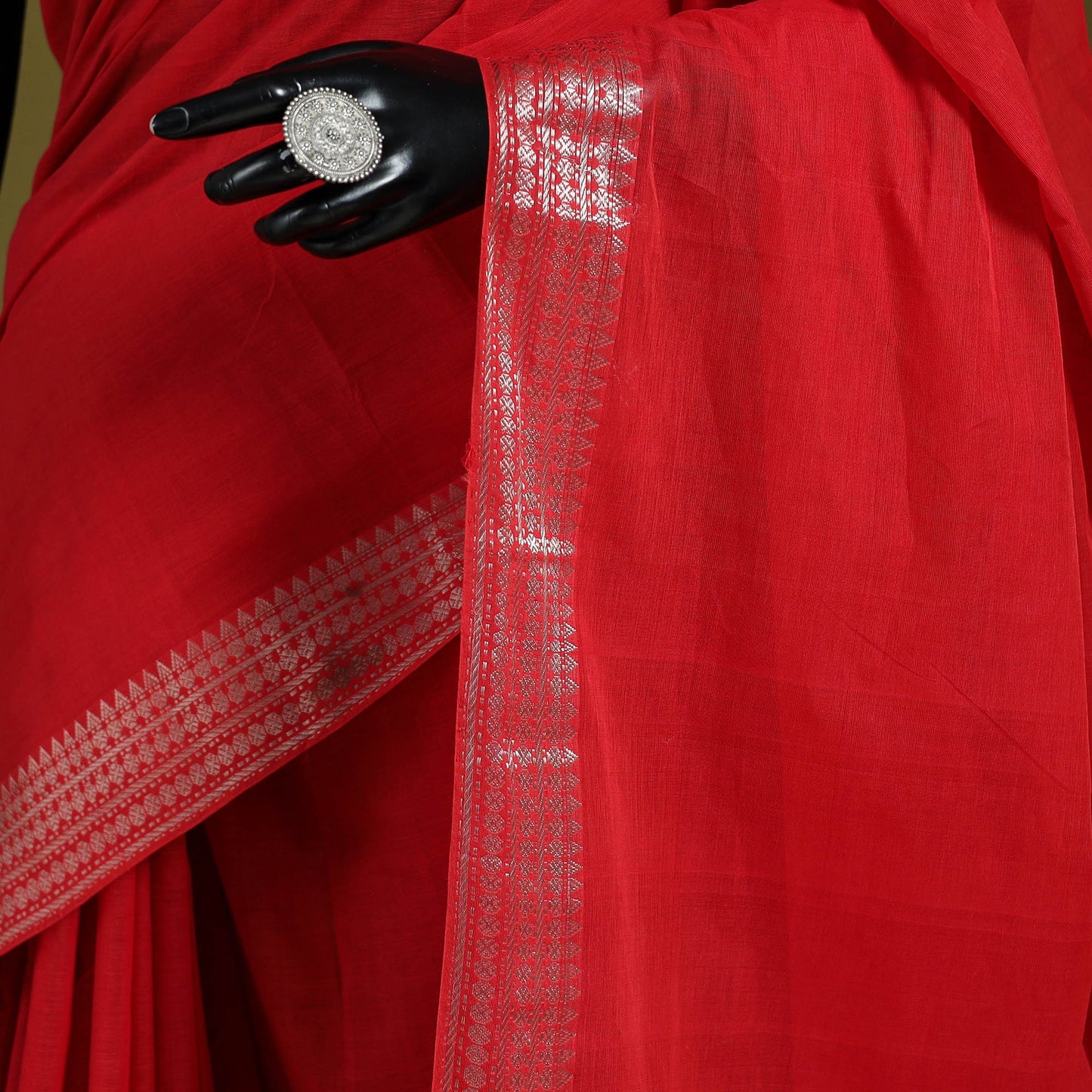 Red - handloom cotton zari border mangalagiri saree 09