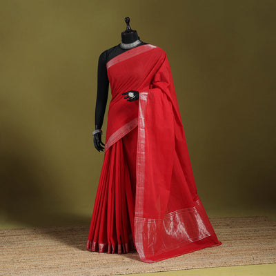 Red - handloom cotton zari border mangalagiri saree 09