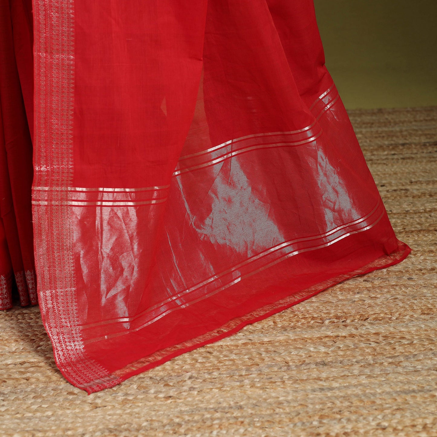 Red - handloom cotton zari border mangalagiri saree 09