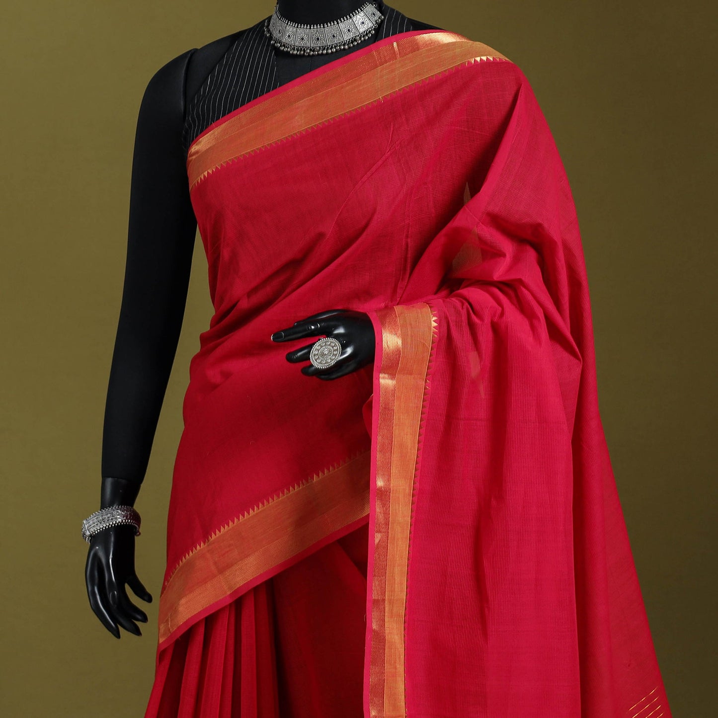 Red - handloom cotton zari border mangalagiri saree 29