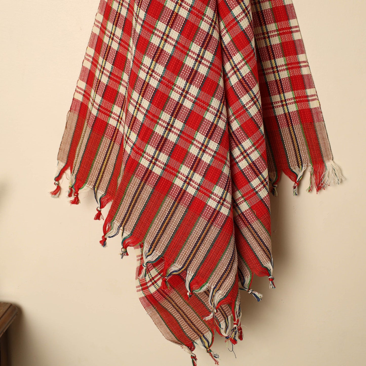  Red Handloom Fine Cotton Checks Bath Towel