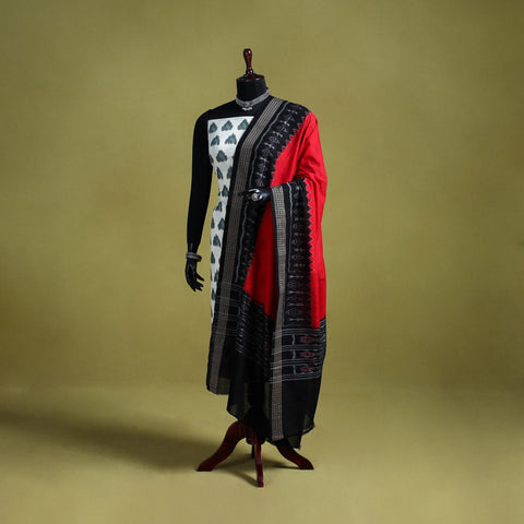 Red - ikat weave cotton sambalpuri dupatta 01 - handcrafted