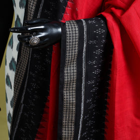 Red - ikat weave cotton sambalpuri dupatta 13 - handcrafted